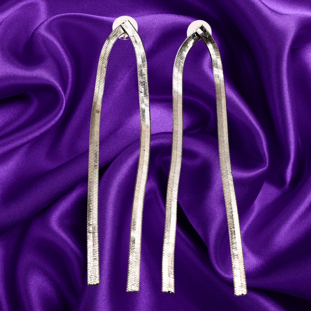 Long Silver Snake Chain Dangle Earrings Modern Statement Jewelry